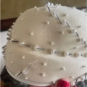 OLEG CASSINI Vtg Pill Box HAT Beautiful Wool Satin Pearls & Beads Union Made USA Oleg Cassini | Accessories | Oleg Cassini Vtg Pill Box Hat  main image 3